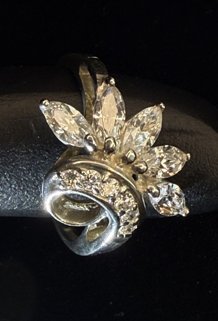 Vtg 1990s Korean Sterling Silver 925 DQ Diamonique Marquise Tiara Cascade Ring 8